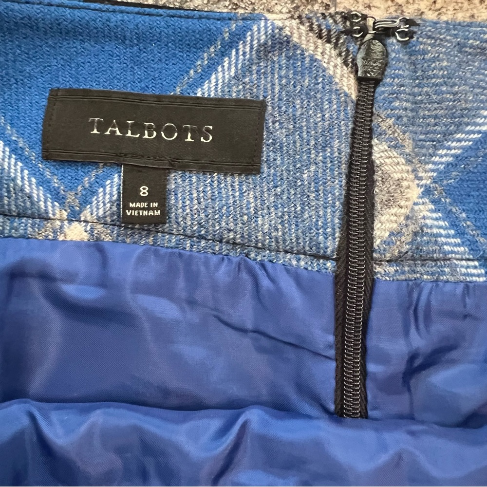 Talbots Buffalo Plaid Wool Blend Mini Pencil Skirt- Blue and Grey Size 8 - Picture 6 of 8